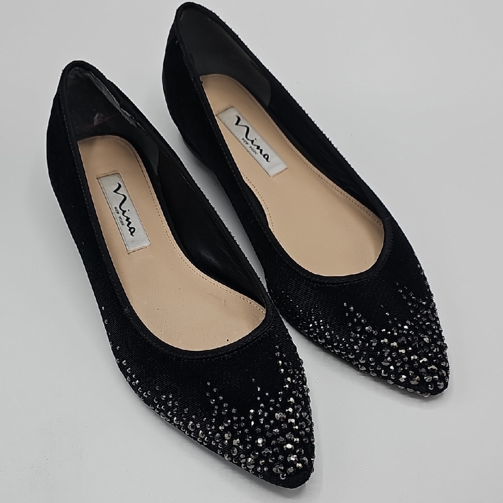 Ina Black Rhinestone Embellished Flats